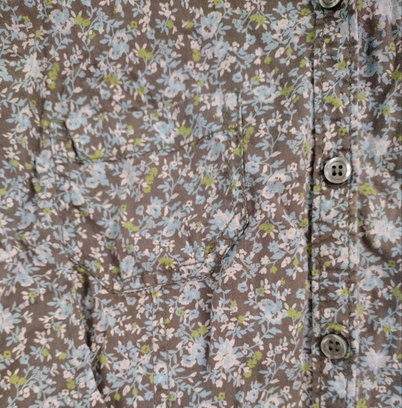 100% cotton Vintage Small Faded Glory Button Up Olive Blue florals - Picture 3 of 5